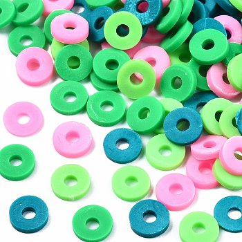 Handmade Polymer Clay Beads, Heishi Beads, for DIY Jewelry Crafts Supplies, Disc/Flat Round, Spring Green, 6x1mm, Hole: 2mm, about 26000pcs/1000g