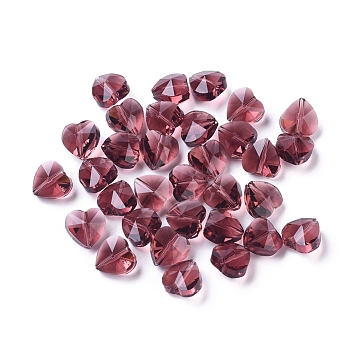 Transparent Glass Beads, Faceted, Heart, Brown, 10x10x7mm, Hole: 1~1.2mm