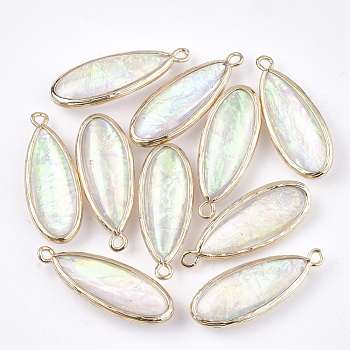 Resin Pendants, with Brass Findings, teardrop, Golden, Colorful, 29.5~30.5x11.5x6.5mm, Hole: 1.5mm