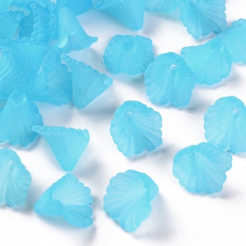 Frosted Acrylic Bead Caps, Flower, Deep Sky Blue, 12x12x9mm, Hole: 1.2mm, about 1700pcs/500g