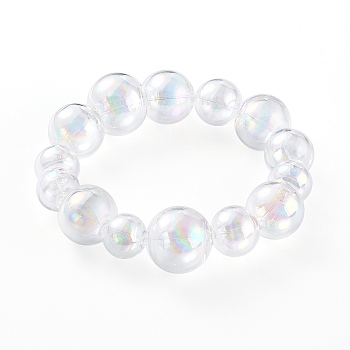 Graduated Round Glass Beaded Stretch Bracelets, with Cardboard Box, Clear AB, Inner Diameter: 2-1/8 inch(5.3cm)