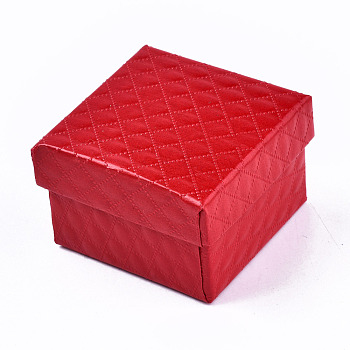 Cardboard Jewelry Boxes, for Ring, Earring, Necklace, with Sponge Inside, Square, Red, 5~5.1x5~5.1x3.3~3.4cm