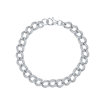 Anti-Tarnish Rhodium Plated 925 Sterling Silver Micro Pave Clear Cubic Zirconia Twisted Chain Bracelets for Women, Hip-hop Style Minimalist Cool Industrial Bracelets, Platinum, 6-3/4 inch(17cm)