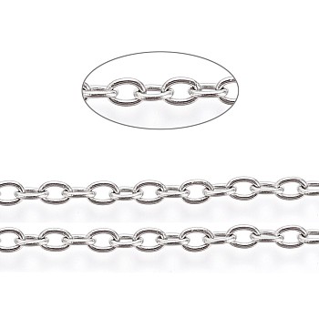 304 Stainless Steel Cable Chains, Soldered, with Card Paper, Oval, Stainless Steel Color, Links: 3.5x2.5x0.6mm, about 32.8 Feet(10m)/card