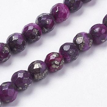 Natural Silver Leaf Jasper Beads Strands, Dyed, Round, Faceted, Dark Violet, 6~7mm, Hole: 1mm, about 32pcs/strand, 7.7 inch(19.8cm)