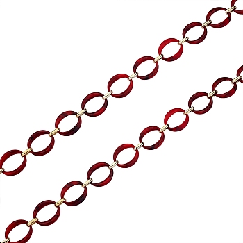 Handmade Imitation Gemstone Style Link Chains, Acrylic & CCB Plastic Linking Rings, Oval, FireBrick, 39x34x7mm, 19x12x4.5mm, about 6.56 Feet(2m)/Strand