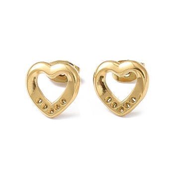 Ion Plating(IP) 304 Stainless Steel Hollow Out Heart Stud Earring Finding, Earring Settings for Rhinestone, Golden, 11x11mm, Pin: 0.8mm, Fit for 1mm Rhinestone