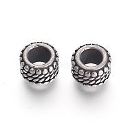 304 Stainless Steel Beads, Rondelle, Antique Silver, 9x6.5mm, Hole: 5mm(STAS-F194-10AS)