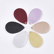 PU Leather Pendants, Teardrop, Mixed Color, 37.5x25~27x1.8mm, Hole: 2mm(FIND-S300-38A-M)