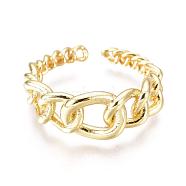 Adjustable Brass Cuff Rings, Open Rings, Long-Lasting Plated, Curb Chain, Real 18K Gold Plated, Size 8, 18mm(RJEW-G104-10G)