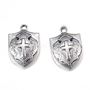 Tibetan Style Alloy Pendants, Shield with Cross, Cadmium Free & Lead Free, Antique Silver, 21x14x4mm, Hole: 2mm(X-TIBEP-Q062-14AS-RS)