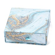 Square Paper Drawer Box, with Black Sponge & Polyester Rope, Marble Pattern, for Bracelet and Rings, Light Sky Blue, 9.3x9.4x3.4cm(CON-J004-03C-01)