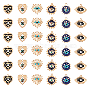 36Pcs 6 Style Alloy Enamel Pendants, Golden, Eye/Heart/Flat Round with Evil Eye, Mixed Color, 17.5~21.5x17~23x1.5~3mm, Hole: 1.6~2mm, 6pcs/style(FIND-FH0007-26)