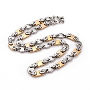 Vacuum Plating 304 Stainless Steel Oval Link Chains Necklace, Hip Hop Jewelry for Men Women, Golden & Stainless Steel Color, 23.43 inch(59.5cm)(STAS-E160-23GP)