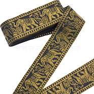 Polyester Jacquard Ribbon, Embroidery Ancient Hanfu Lace Ribbon, Elephant Pattern, Black, 50x0.1mm(DIY-WH0410-36)