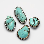 Nuggets Dyed & Heated Natural Magnesite Polymer Clay Rhinestone Beads, Turquoise, 12~40x10~26x8~22mm, Hole: 1mm(G-F290-75C)