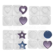 4Pcs 4 Style Pendant Silicone Molds, Resin Casting Molds, For UV Resin, Epoxy Resin Jewelry Making, Rectangle with Heart & Flat Round and Heart & Star & Hexagon, White, 164~165x151~160x10~11mm, 1pc/style(DIY-LS0003-17)