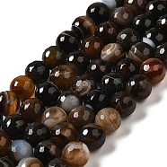 Natural Striped Agate/Banded Agate Beads Strands, Dyed & Heated, Faceted Round, Coffee, 8mm, Hole: 1mm, about 46pcs/strand, 14.69~15.16''(37.3~38.5cm)(G-A246-8mm-11)