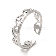 304 Stainless Steel Crown Open Cuff Ring for Women, Stainless Steel Color, US Size 6 1/2(16.9mm)(RJEW-E066-08P)