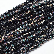 Faceted Rondelle Half Rainbow Plated Electroplate Glass Beads Strands, Black, 3.5x2mm, Hole: 0.5mm, about 148pcs/strand, 14.9 inch(EGLA-J134-3x2mm-HR19)