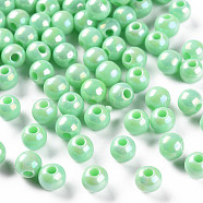 Opaque Acrylic Beads, AB Color Plated, Round, Aquamarine, 6x5mm, Hole: 1.8mm, about 4400pcs/500g(MACR-S370-D6mm-A05)