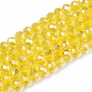 Electroplate Glass Beads Strands, AB Color Plated, Faceted, Rondelle, Gold, 8x6mm, Hole: 1mm, about 72pcs/strand, 16.14 inch(41cm)(EGLA-A034-T8mm-B20)