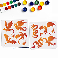 US 1 Set Autumn Theme PET Hollow Out Drawing Painting Stencils, with 1Pc Art Paint Brushes, Dragon, Painting Stencils: 300x300mm, 2pcs/set(DIY-MA0003-03B)