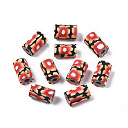 Handmade Polymer Clay Beads, Column with Jewelry Crafts Pattern, Saddle Brown, 11x6~7.5mm, Hole: 2~3mm(CLAY-N008-046-18)