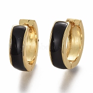 Brass Huggie Hoop Earrings, with Enamel, Long-Lasting Plated, Real 18K Gold Plated, Ring, Black, 13x4mm, Pin: 1mm(EJEW-F260-05A-G)