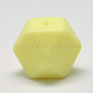 Food Grade Eco-Friendly Silicone Beads, Chewing Beads For Teethers, DIY Nursing Necklaces Making, Faceted Cube, Light Yellow, 14x14x14mm, Hole: 2mm(SIL-Q009B-33)