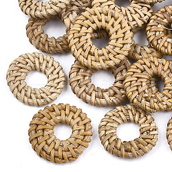 Handmade Reed Cane/Rattan Woven Linking Rings, For Making Straw Earrings and Necklaces,  Ring, BurlyWood, 25~30x4~5mm, Inner Diameter: 6~11mm(X-WOVE-T005-08A)