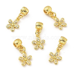 Rack Plating Brass Micro Pave Clear Cubic Zirconia Pendants, Cadmium Free & Lead Free, Long-Lasting Plated, Flower, Golden, 23mm, Hole: 2.4mm(X-KK-E034-20G)