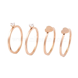 Heart 304 Stainless Steel Finger Ring Set for Women, Solitaire Ring with Cubic Zirconia, Rose Gold, 20mm, US Size 6~9(16.5~18.9mm)(RJEW-C086-30-RG)