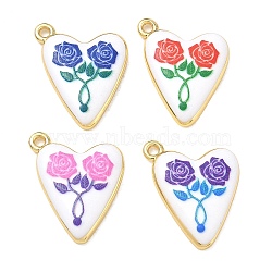 Printed Brass Pendants, Heart & Rose Pattern Charms, Rack Plating, Long-Lasting Plated, Lead Free & Cadmium Free, Golden, Mixed Color, 21.5x18x3.5mm, Hole: 1.5mm(KK-CBAF9BC-18G)