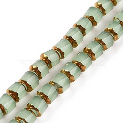 Electroplated Glass Imitation Jade Beads Strands, Faceted, Half Golden Plated, Round, Light Green, 5.5mm, Hole: 1.2mm, about 70pcs/strand, 14.96''(38cm)(GLAA-P003-C03)
