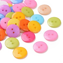 Acrylic Sewing Buttons, Plastic Buttons for Costume Design, 2-Hole, Dyed, Flat Round, Mixed Color, 17x2mm, Hole: 1mm(X-BUTT-E084-B-M)