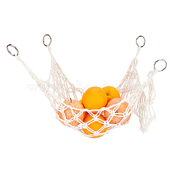Hanging Fruit Macrame Basket, Cotton Knitting Net Bag, Boho String Bag, with Iron Ring, for Kitchen, Floral White, 630x85x7mm(AJEW-WH0332-44)