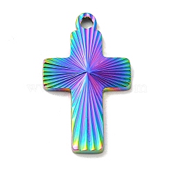 Ion Plating(IP) 304 Stainless Steel Pendants, Cross Charm, Rainbow Color, 22x13x1.9mm, Hole: 1.6mm(STAS-D025-02M-02)