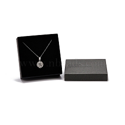 Cardboard Jewelry Boxes, with Black Sponge Inside and Gray Snap Cover, for Necklaces & Ring, Square with Word, Black, 9x9x2.9cm(CON-E025-A02-03)