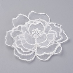 Lace Embroidery Sewing Fiber, DIY Garment Accessories, Flower, White, 91x95mm(X-DIY-WH0033-20)