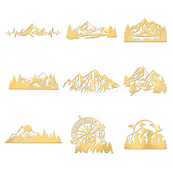 Nickel Decoration Stickers, Metal Resin Filler, Epoxy Resin & UV Resin Craft Filling Material, Golden, Mountain, 40x40mm, 9 style, 1pc/style, 9pcs/set(DIY-WH0450-093)