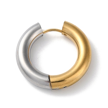 Two Tone 304 Stainless Steel Huggie Hoop Earrings, Golden & Stainless Steel Color, 25.5x26x5mm