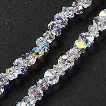 Transparent Electroplate Glass Beads Strands, AB Color Plated, Faceted, Bowknot, Clear AB, 6x8x7.5mm, Hole: 1.5mm, about 93~97pcs/strand, 20.87~21.26 inch(53~54cm)