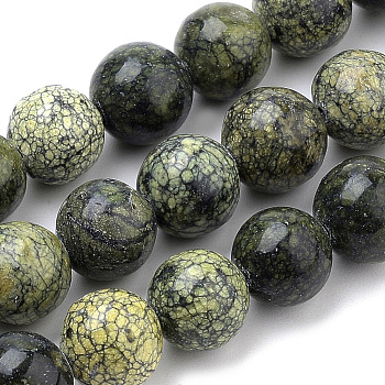 Natural Serpentine/Green Lace Stone Beads Strands, Round, 10mm, Hole: 1mm, about 36pcs/strand, 15 inch