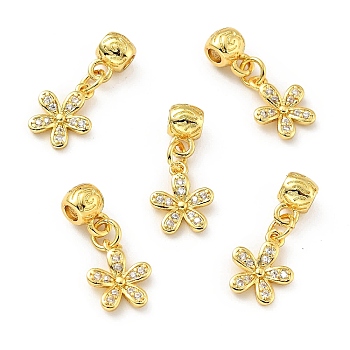 Rack Plating Brass Micro Pave Clear Cubic Zirconia Pendants, Cadmium Free & Lead Free, Long-Lasting Plated, Flower, Golden, 23mm, Hole: 2.4mm