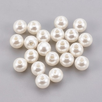 ABS Plastic Imitation Pearl Beads, Round, Old Lace, 7.5~8mm, Hole: 2.3mm
