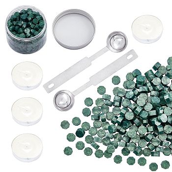 CRASPIRE Sealing Wax Particles Kits for Retro Seal Stamp, with Stainless Steel Spoon, Candle, Plastic Empty Containers, Teal, 307pcs/set