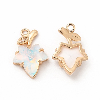 Brass with K9 Glass Charms, Golden Maple Leaf Charms, Crystal AB, 20.5x13.5x5.5mm, Hole: 1.8mm