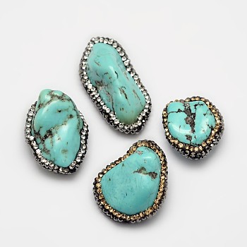 Nuggets Dyed & Heated Natural Magnesite Polymer Clay Rhinestone Beads, Turquoise, 12~40x10~26x8~22mm, Hole: 1mm