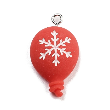 Christmas Theme Opaque Resin Pendants, with Platinum Tone Iron Loops, Balloon, 28.5x16x7.5mm, Hole: 2mm